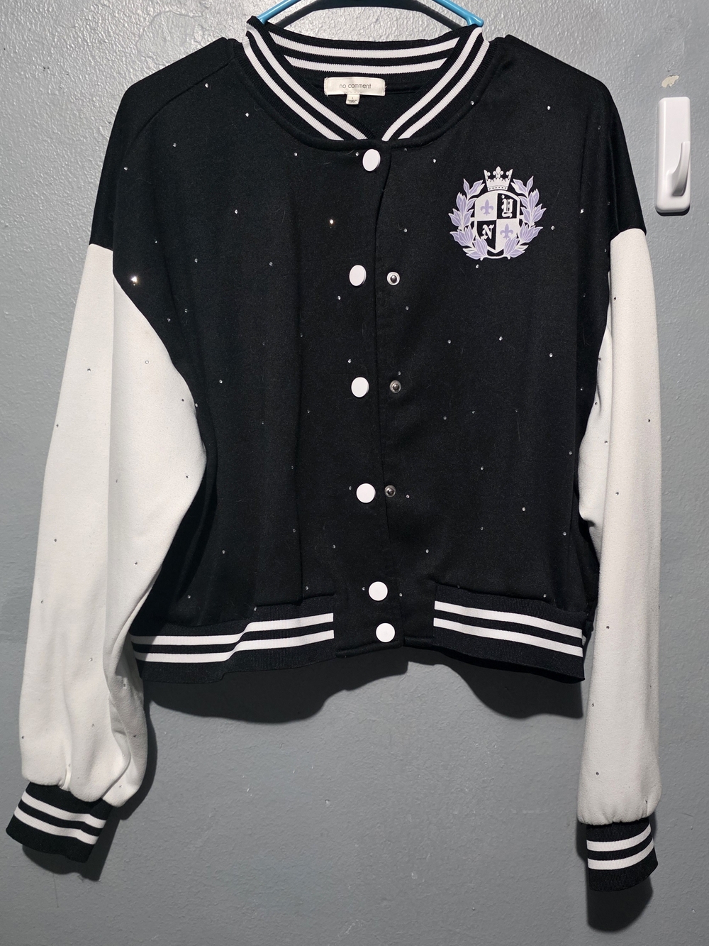 Black & White Varsity Jacket with Crest Detail